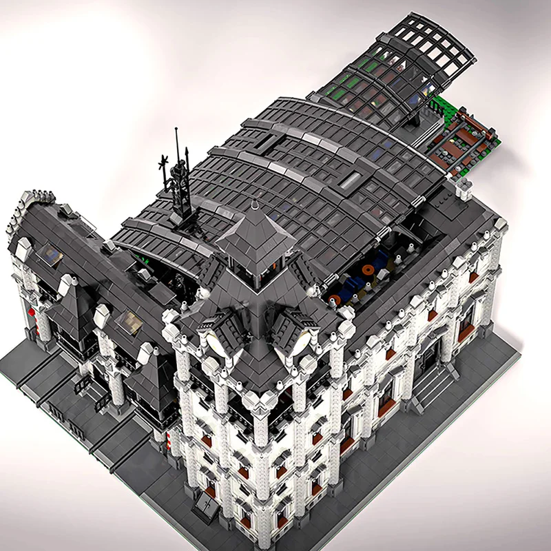 MOC Retro 80s Miniature Street View Scene Train Station Building Blocks Modular Construction Block Model 37719 Children Gift Toy