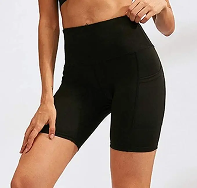 Spandex Plus Size Black Biker Short Workout Yoga Leggings With Pocket Gym Women High Waist Cycling Shorts