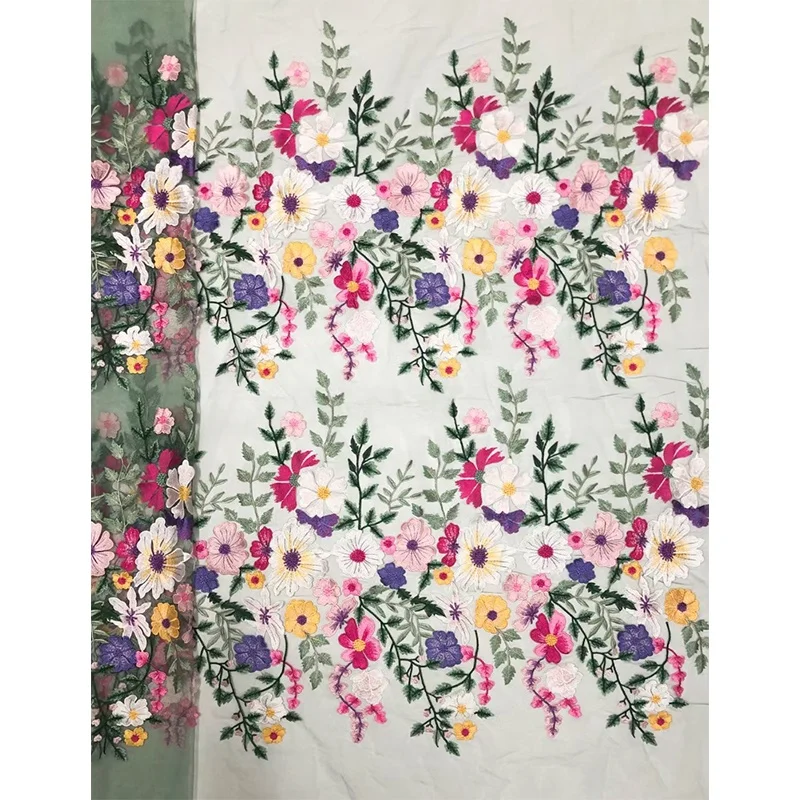 Competitive Price Lace Fabric Embroidery Colorful Sunflower 3d Flower Embroidery Fabric Wholesale