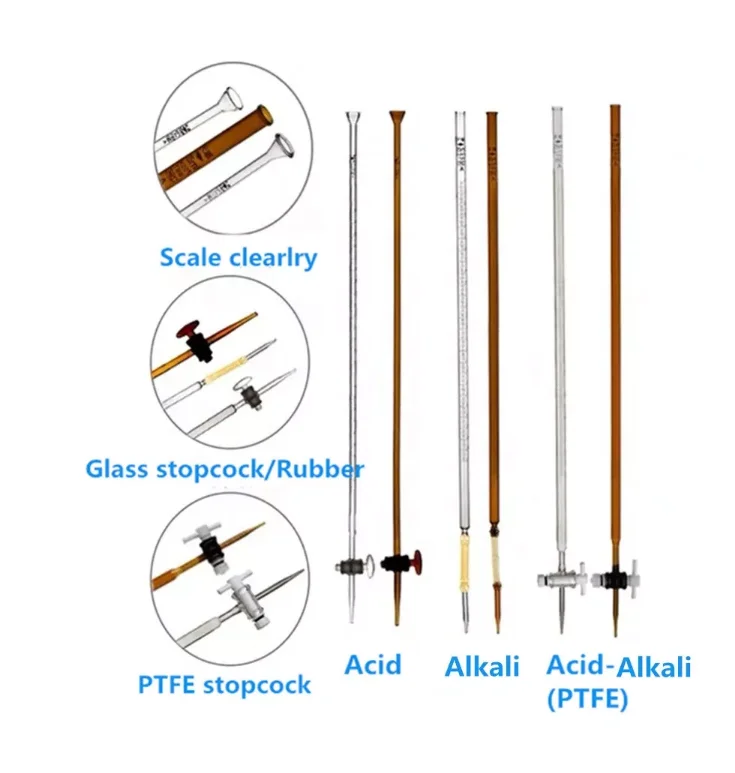 Laboratory glassware high boro3.3 glass burette PTFE burette with ce iso