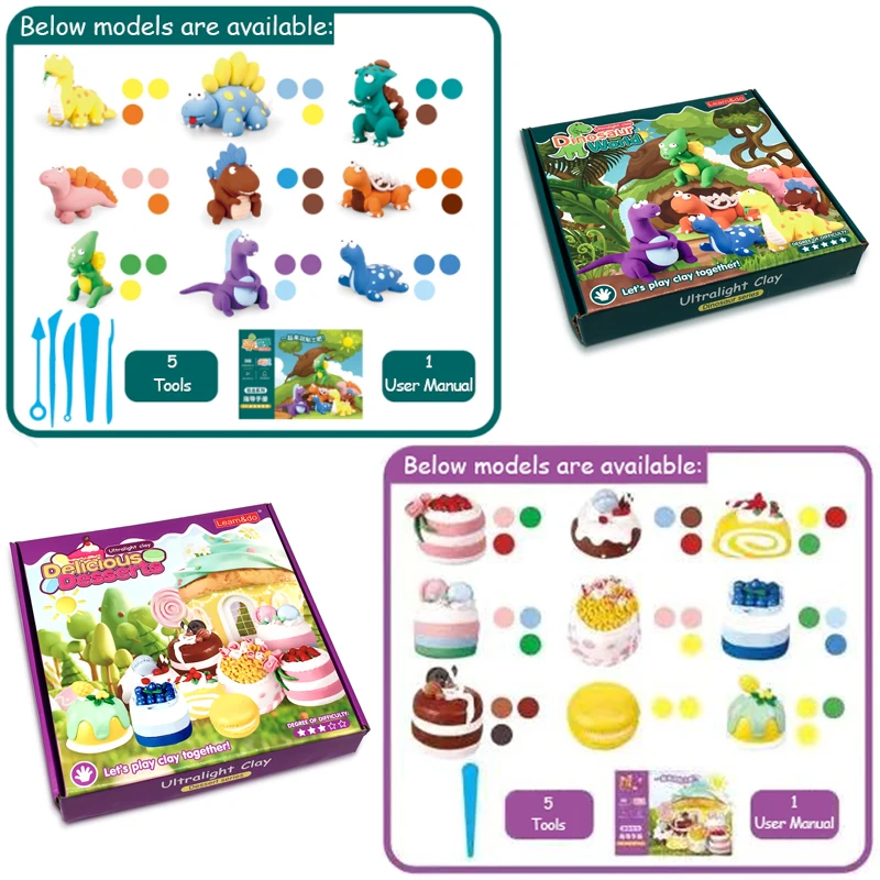 
Dinosaur and Dessert Model Ultralight Clay Playdough DIY Slime Making Kit Set 
