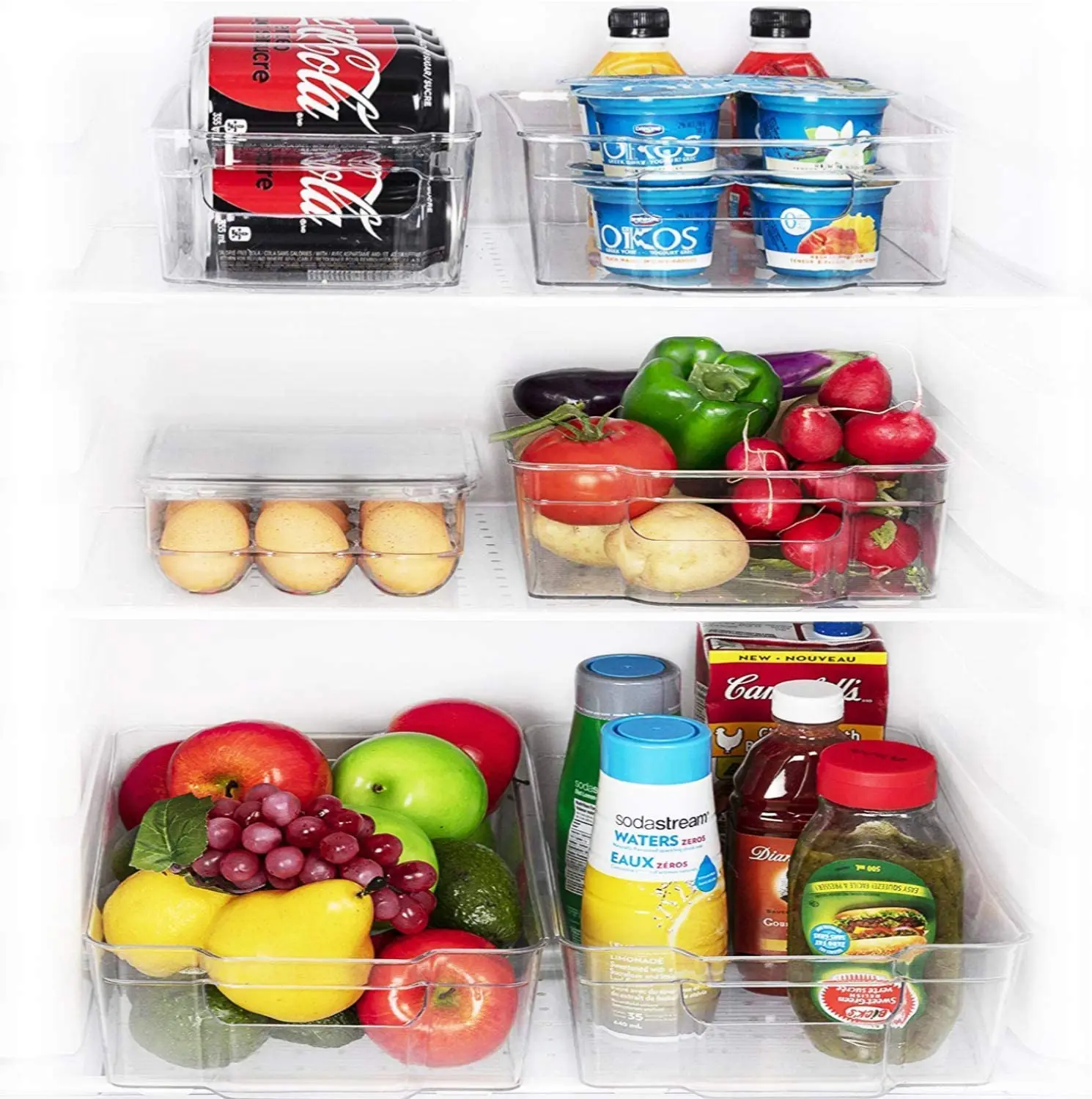 
Various designs stackable clear Refrigerator Organizer Bins Plastic Fridge Organizer freezer Bins storage boxes 