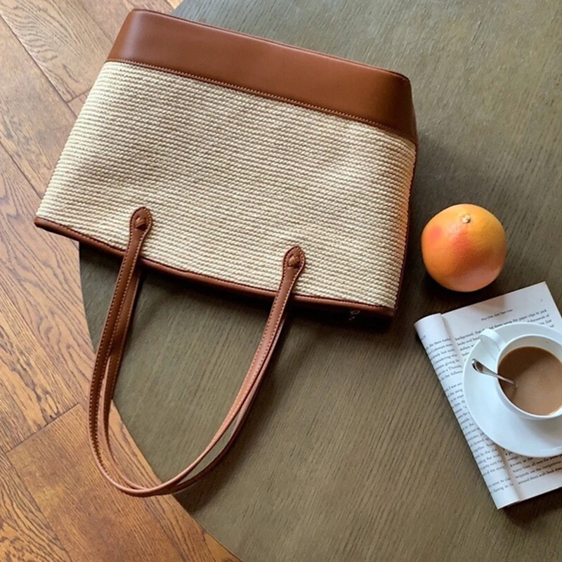 Woven Straw Beach Tote Bag Large Capacity Summer Beach Bag For College Portable Custom Braid Tote Bag