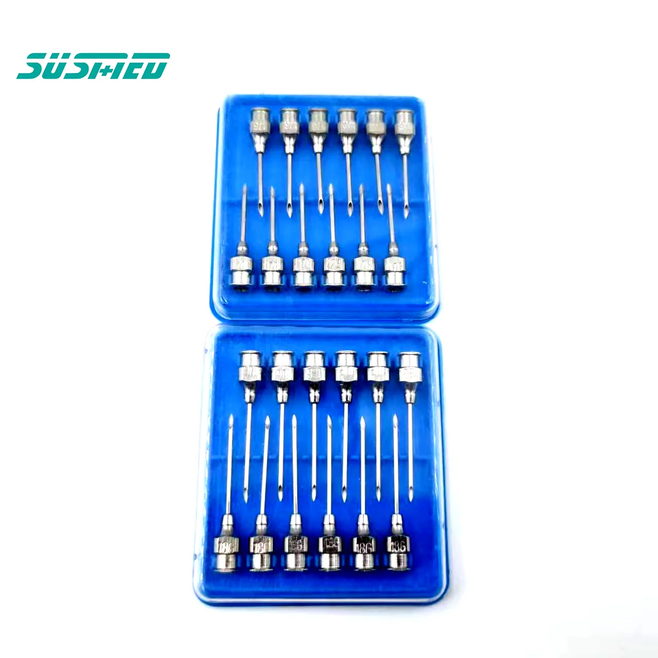 12pcs 14/16/18/20G Stainless Steel Dispensing Veterinary Needle Lab Use Sharp End Blue Box Pin Length Can Be Customized
