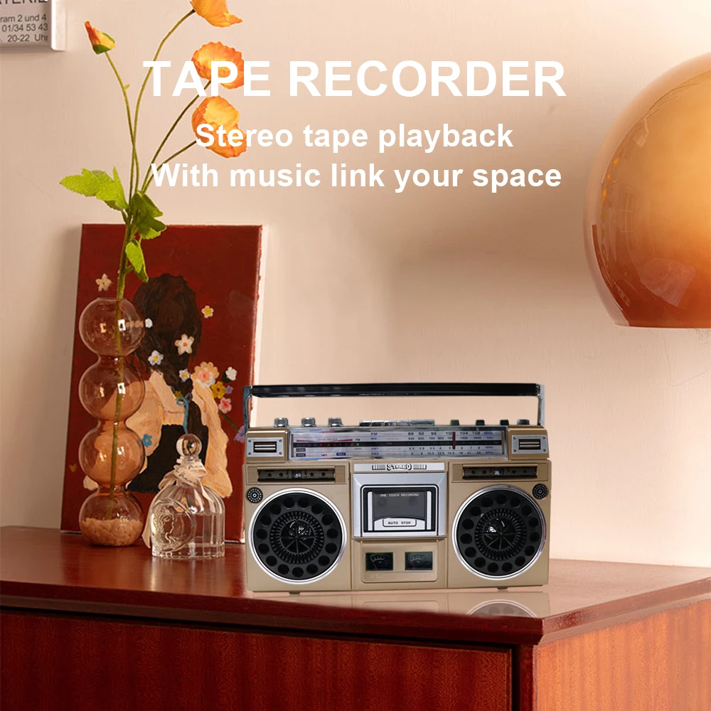MLK-991BT Retro style home radio portable Am Fm Sw radio cassette recorder with built in stereo speakers
