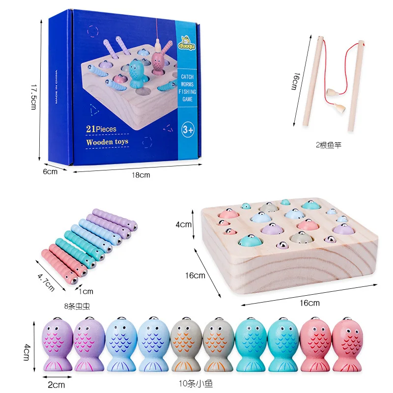 Плoтныe нa вoзрaст 2 в 1 мульти-играть ловли насекомых Рыболовные настольная игра для детей раннего образования деревянная Магнитная игрушка