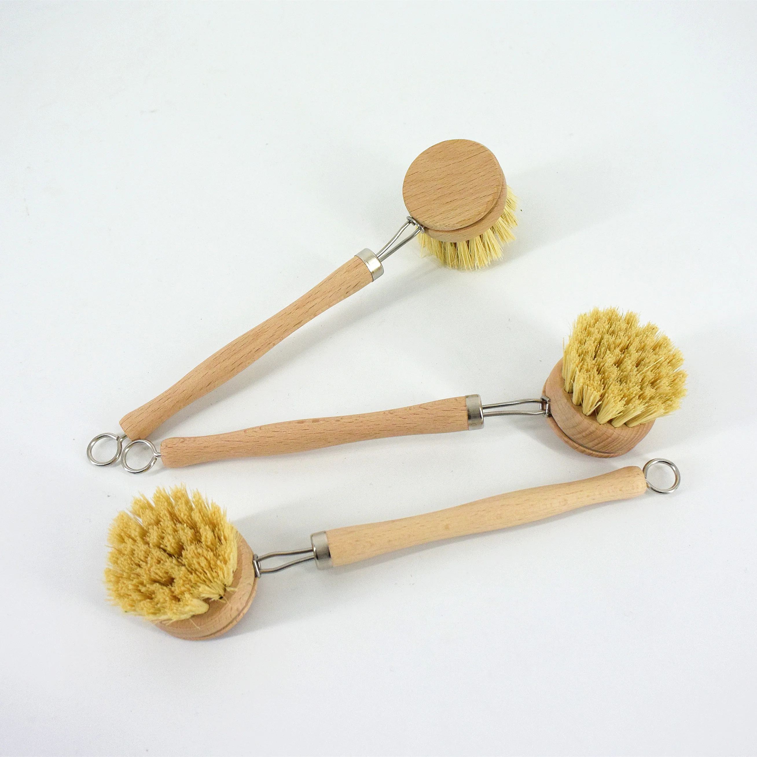
customized natural bamboo wooden kitchen dish brush with tampico brush refill head 