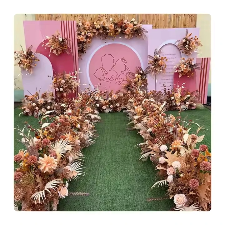 Fully Stocked Floral Runner Aisle Stage Decor Coffee Rose Flower Row Artificial Handmade Wedding Centerpiece