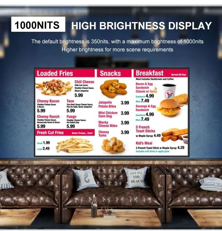 55-Inch Wall Mounted LCD Digital Signage Indoor Android Advertising Screen with SDK for Restaurant Fast Food Digital Menu Board