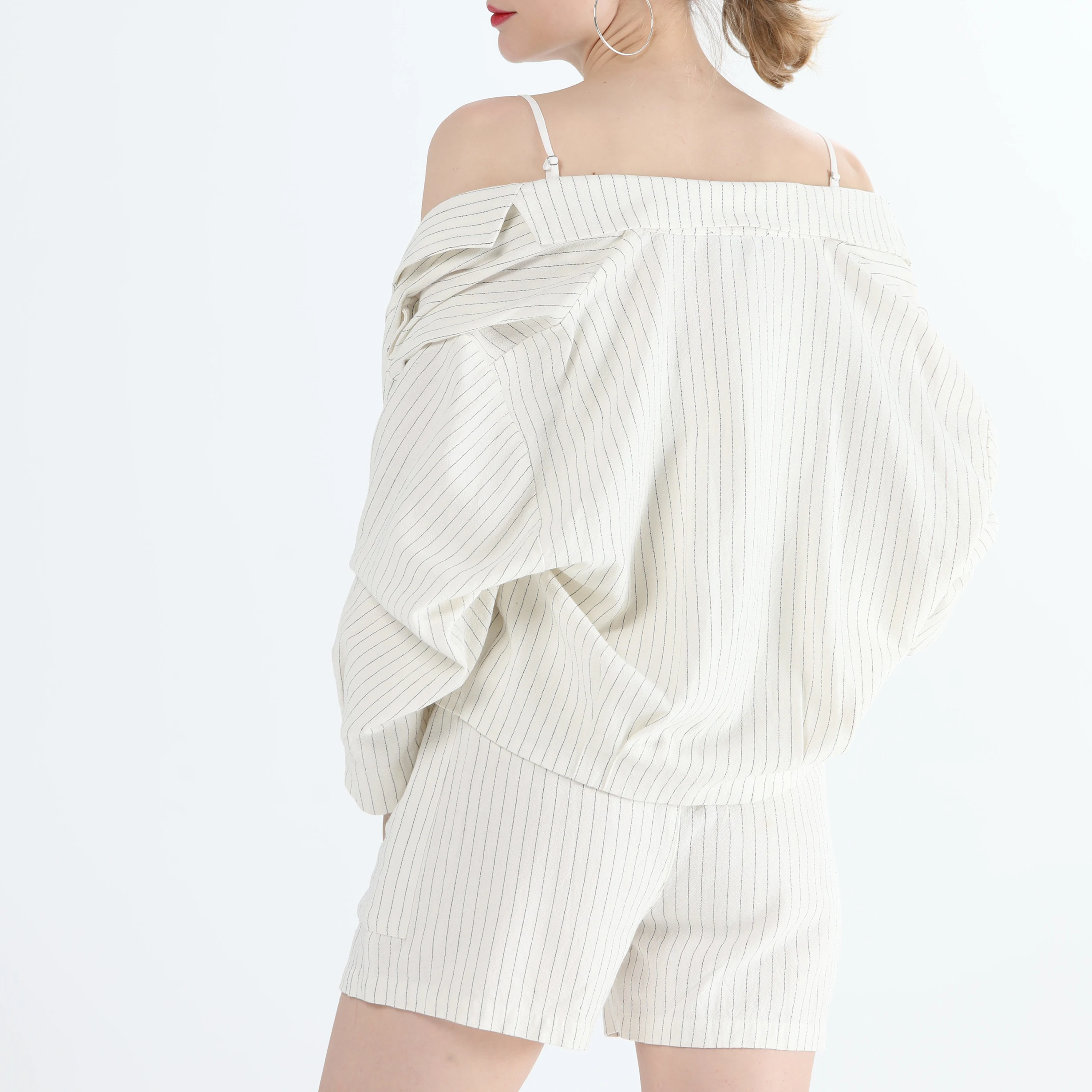 Amazon хит продаж, весенний льняной хлопковый полосатый Повседневный женский осенний комплект с хлопковой подкладкой, женские блейзеры