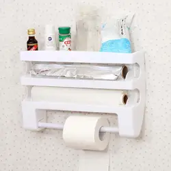 Tin Foil Paper Cutter Kitchen Storage Rack Refrigerator Cling Film Plastic Wrap Cutting Paper Towel Hang Holder Shelf Organizer