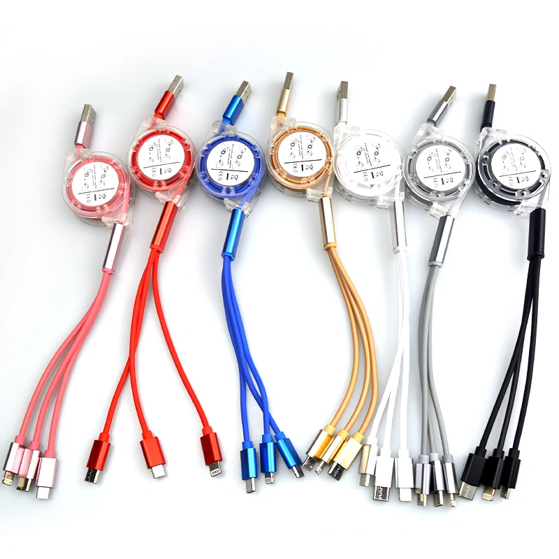multifunction Fast Charge cable short micro charger data mobile phone retractable 3 in 1 usb cable