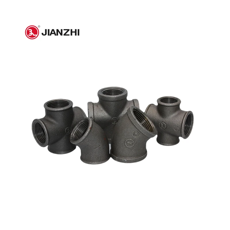 Jianzhi factory BMI GI pipe fittings malleable iron  nipple tee black galvanized thread plumbing materials MF tee elbow