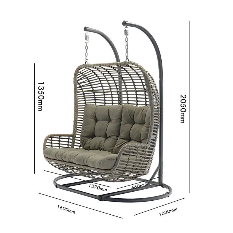 Most Popular Double Swing Chair Outdoor Garden Furniture Hanging Egg Chair With Comfortable Cushions