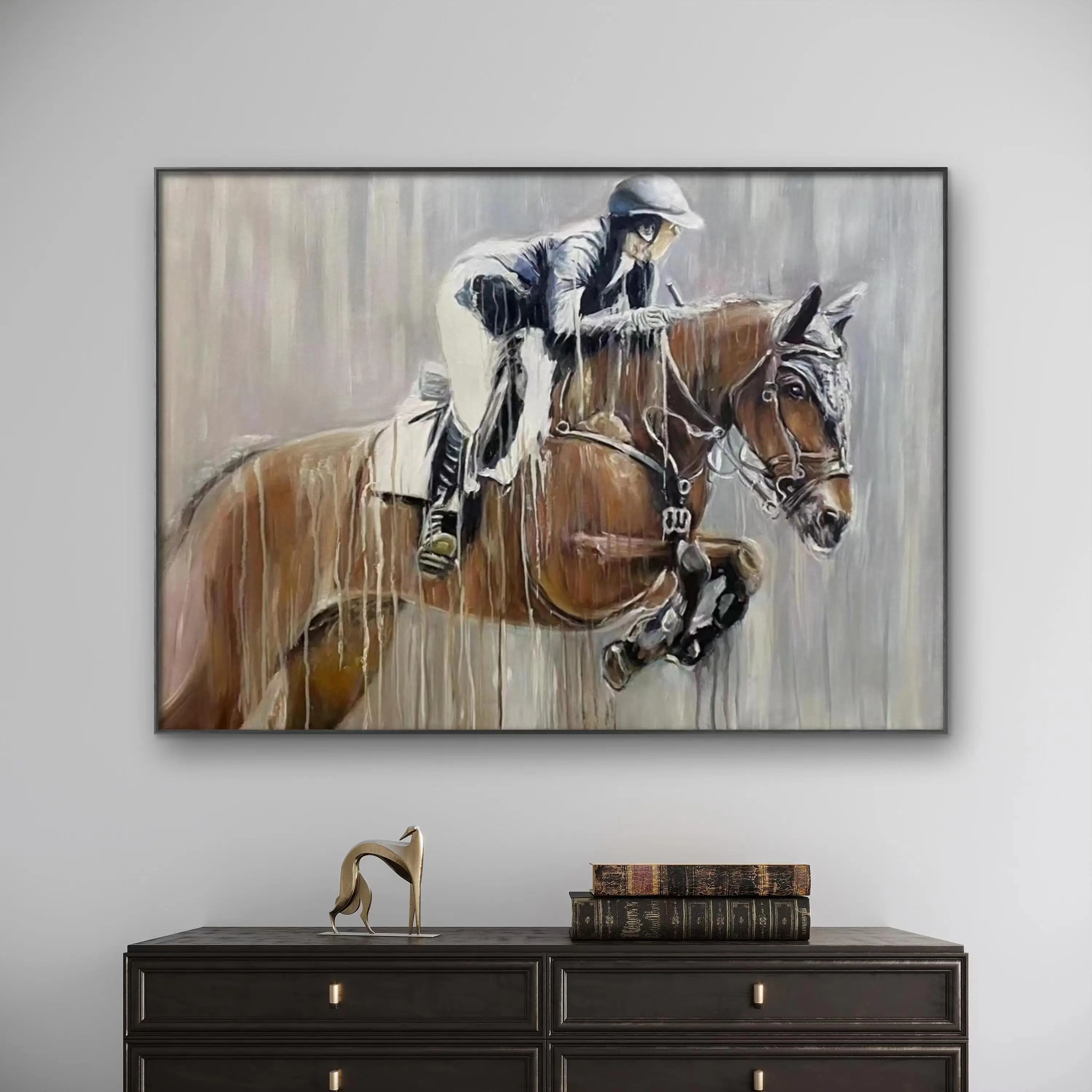 Hand drawn modern style restaurant decoration painting porch sofa background hanging painting abstract horse ridingoil painting