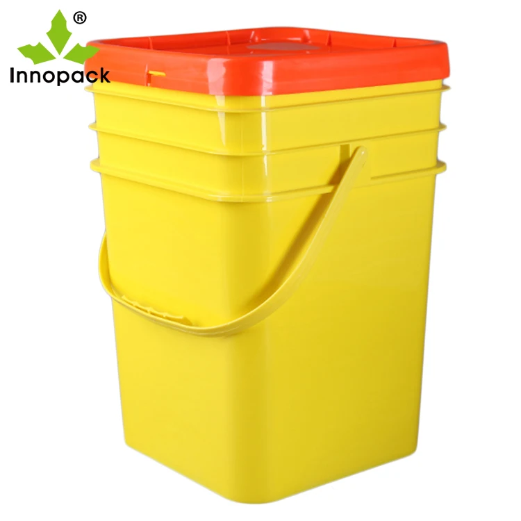 Grey Square Plastic Bucket with Lids Multiple Sizes for Car Wash Drums Pails & Barrels Plastic Storage Buckets