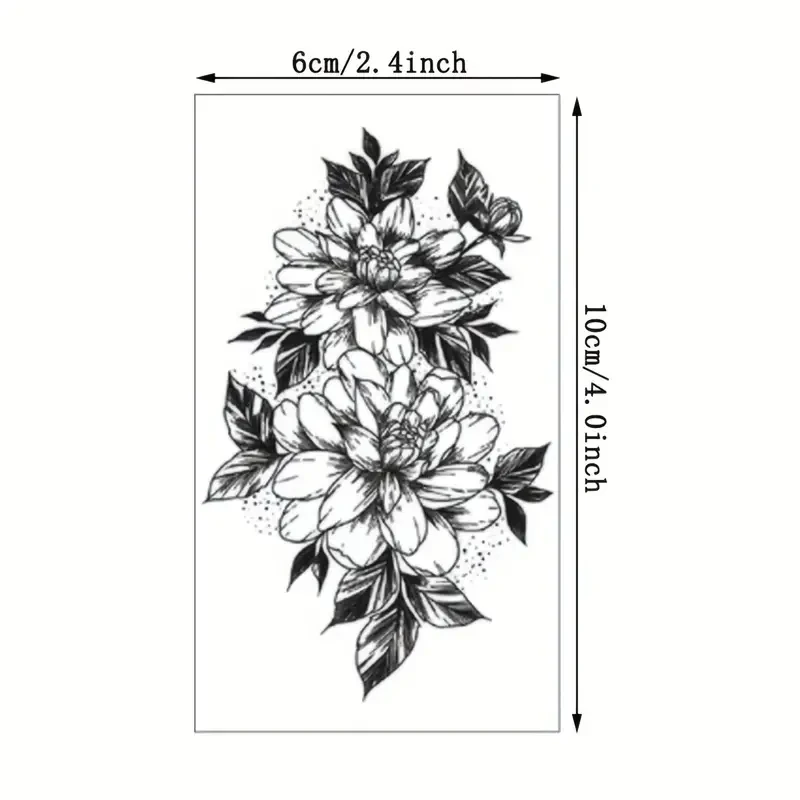 Waterproof Black Line Drawing Flowers Temporary Tattoo Stickers Lasts 3-7 Days - Perfect for Body, Arm, and Shoulder Art