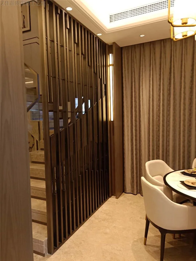 Interior partition wall living room divider black antique color stainless steel screens for luxury villa decoration