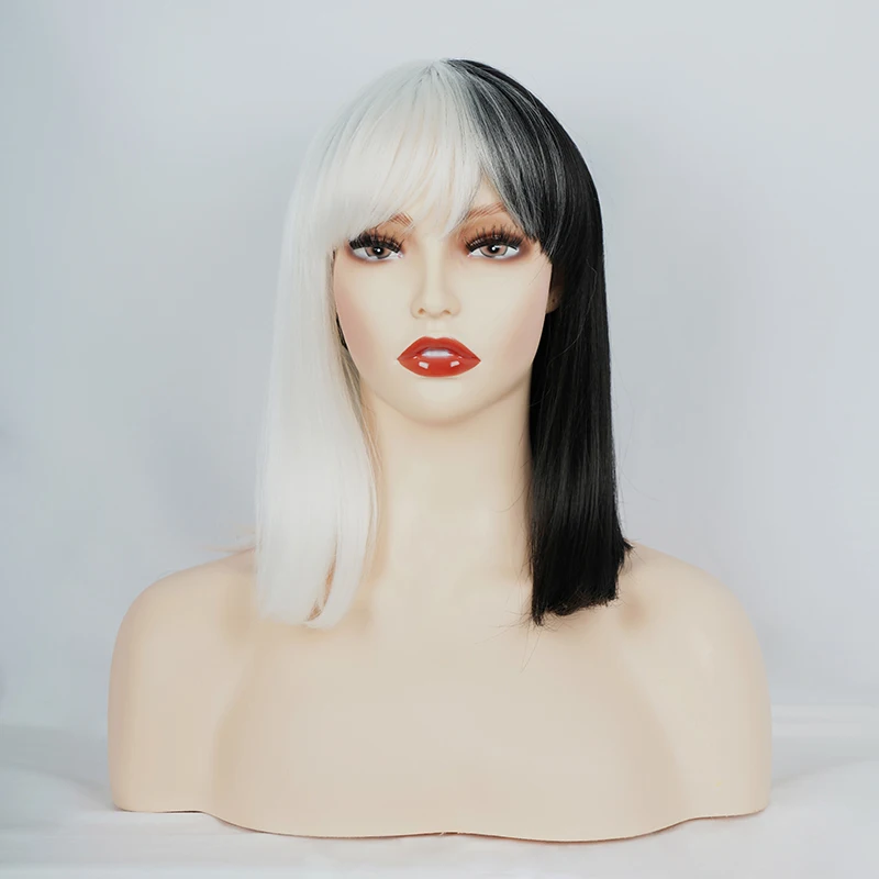 Factory Price synthetic wigs heat resistant for African Hair synthetic hair Short Black White depuy synthes s-rom with women
