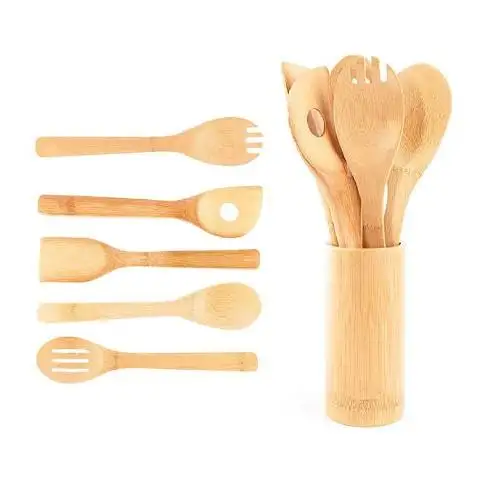 Eco Friendly Organic Bamboo Wood Elevated Cooking Utensils Set Serving Bamboo Kitchen Utensils Cookware Set