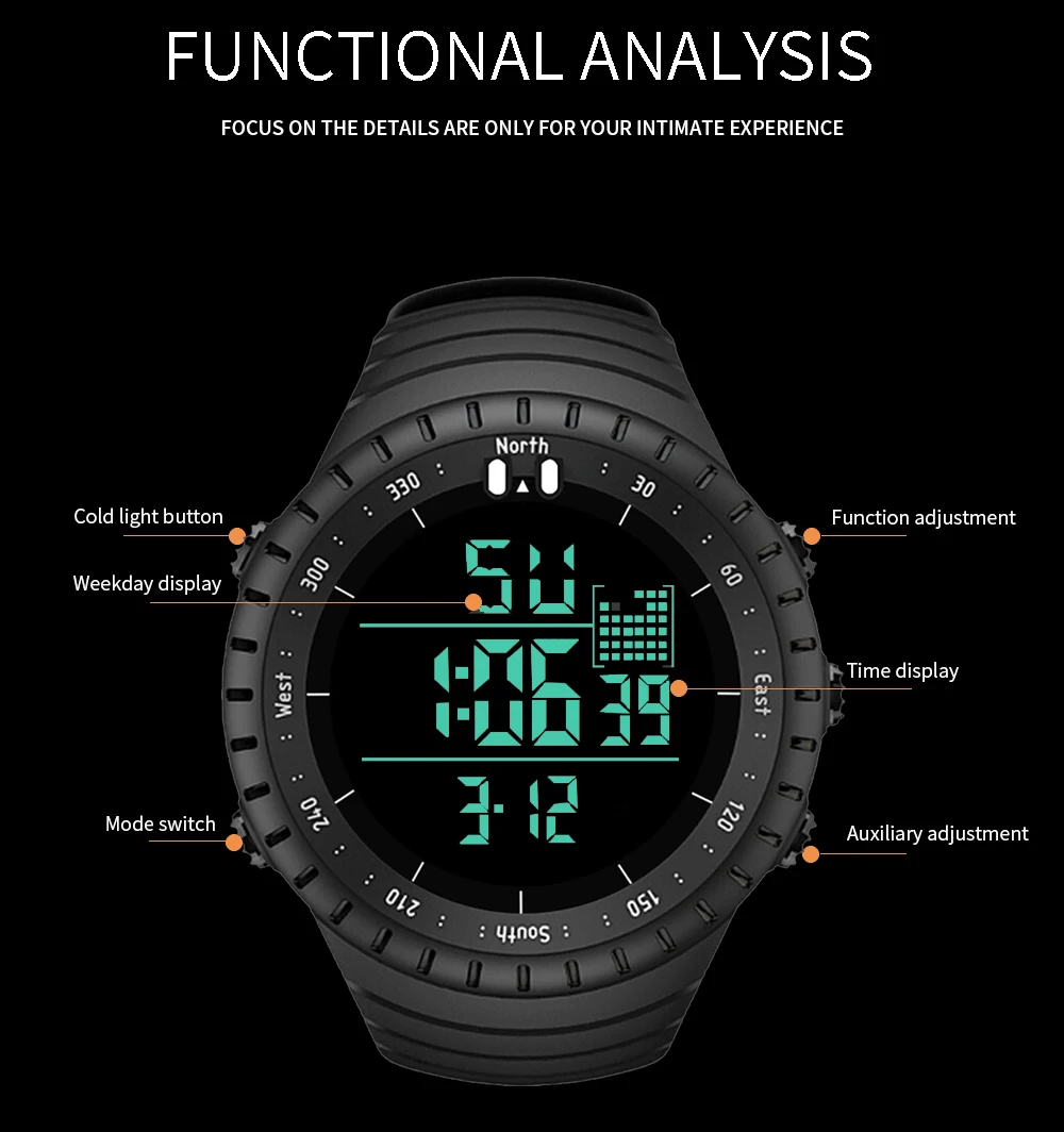 Бесплатный образец уличные Многофункциональные цифровые водонепроницаемые спортивные мужские часы унисекс спортивные часы