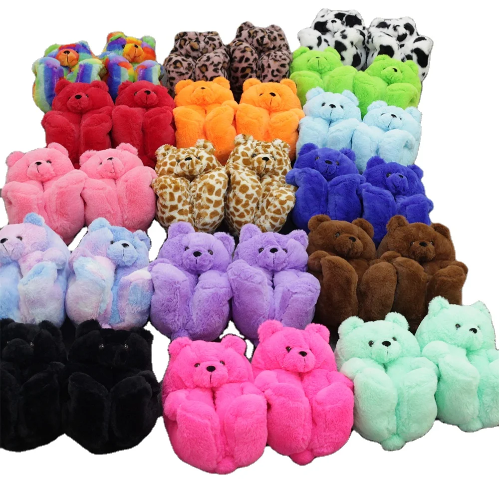 Amazon  Hot Selling Custom Stuffed Plush Toy Teddy Plush Bear Slipper House slippers Bedroom slippers for women and kids