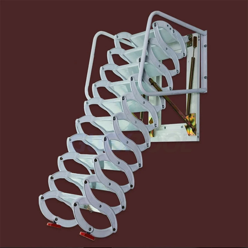 Customized Retractable Telescopic Loft Access Ladder On Vertical With Panel