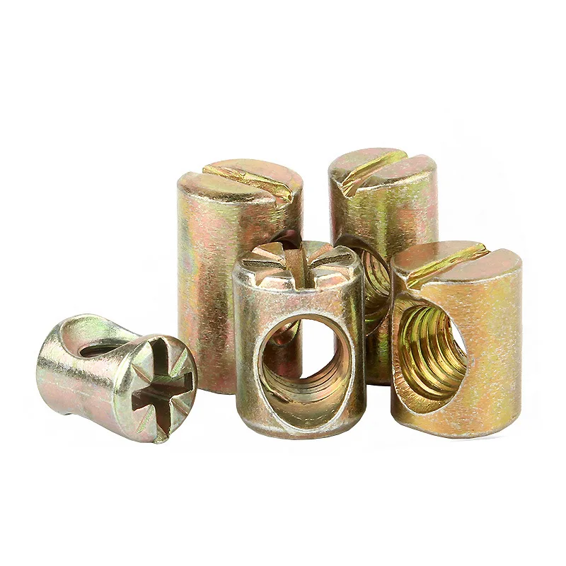 Factory Golden Single-Hole Bed Chair Fitting Furniture Chamfered-Bottom Slotted Hammer Nut Barrel Tapping Screws