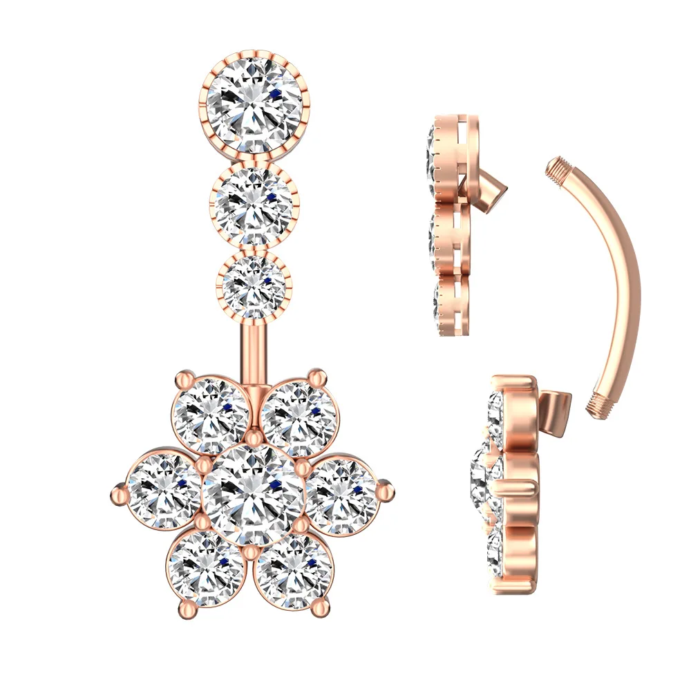 Wholesale Stainless Steel Snowflakes shape Navel Piercing Double Gem Belly Button Ring Body Jewelry