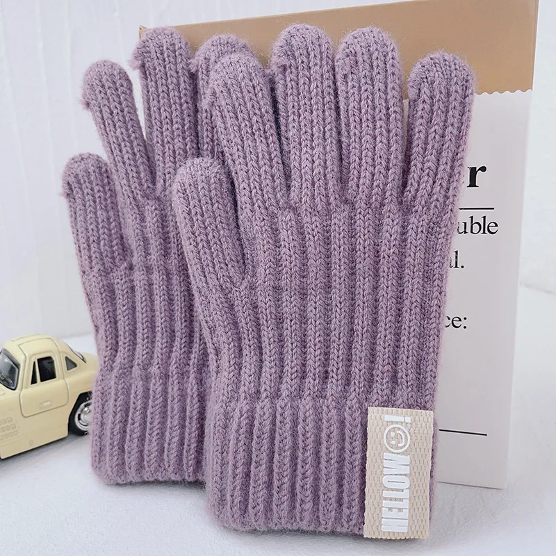 Children Acrylic Knit gloves winter warm soft knitted full-finger solid color split-finger gloves for 4-8 years old boys girls