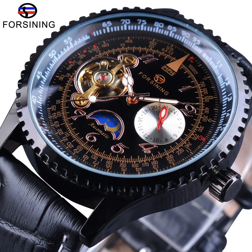 Forsining Tourbillion Moonphase Design Genuine Leather Strap Men Automatic Watches The Best Luxury Brand Mechanical Watch Clock