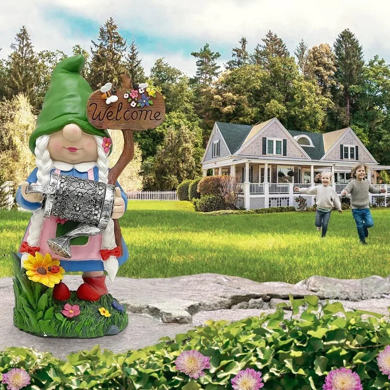 Resin Crafts Garden Sculptures & Statues Solar Female Gnomes Garden Decorations 13 inch Gnomes Garden Gnomes Lady