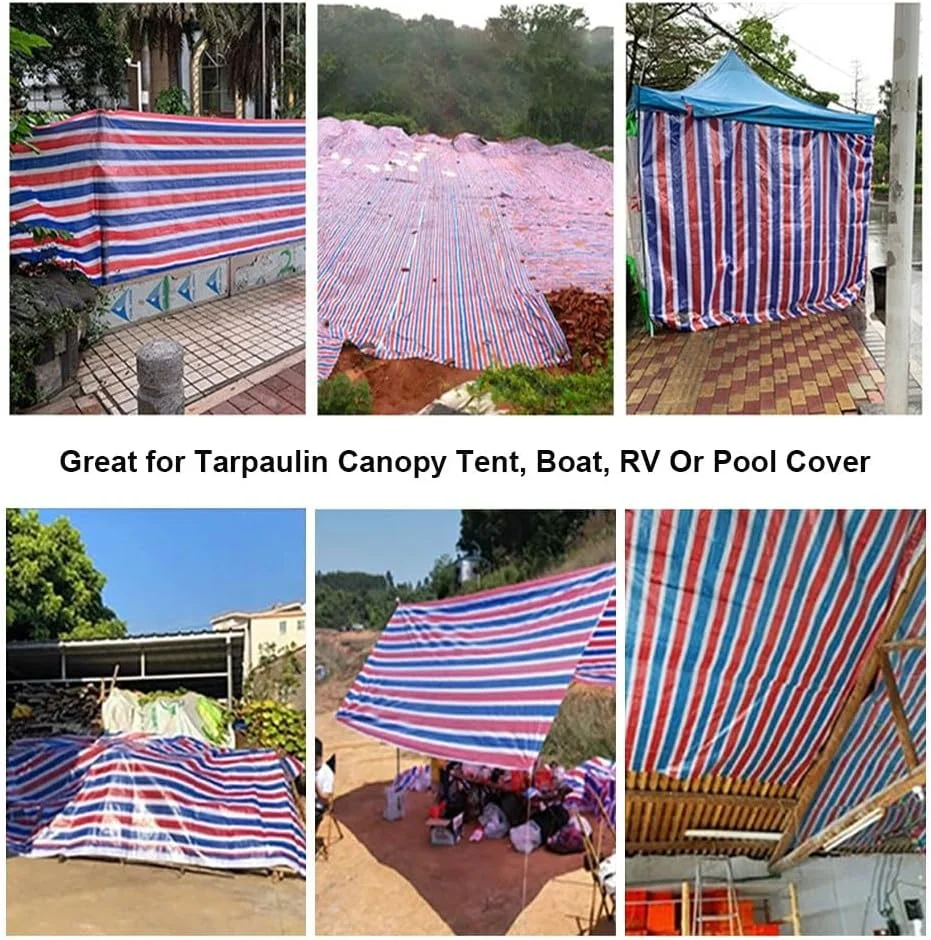 Southeast Asia Blue White Custom Stripes Waterproof PE Tarpaulin Sheet 200gsm UV resistant Tarp for Cover Tent