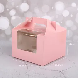pink 4 holes cupcake packaging box with handle and window