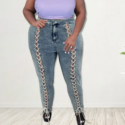 2021 женская одежда больших размеров Интернет-магазин модные брюки-карандаш с перекрестными карманами с вырезами джинсы-карандаш со средней талией женские брюки