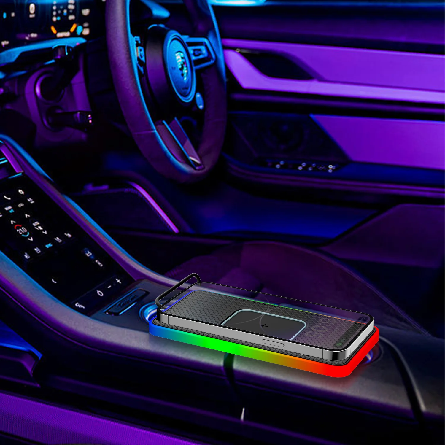 Rgb легкий автомобильный беспроводной телефон зарядное устройство 15 Вт Быстрая зарядка беспроводное для Cel автомобильное
