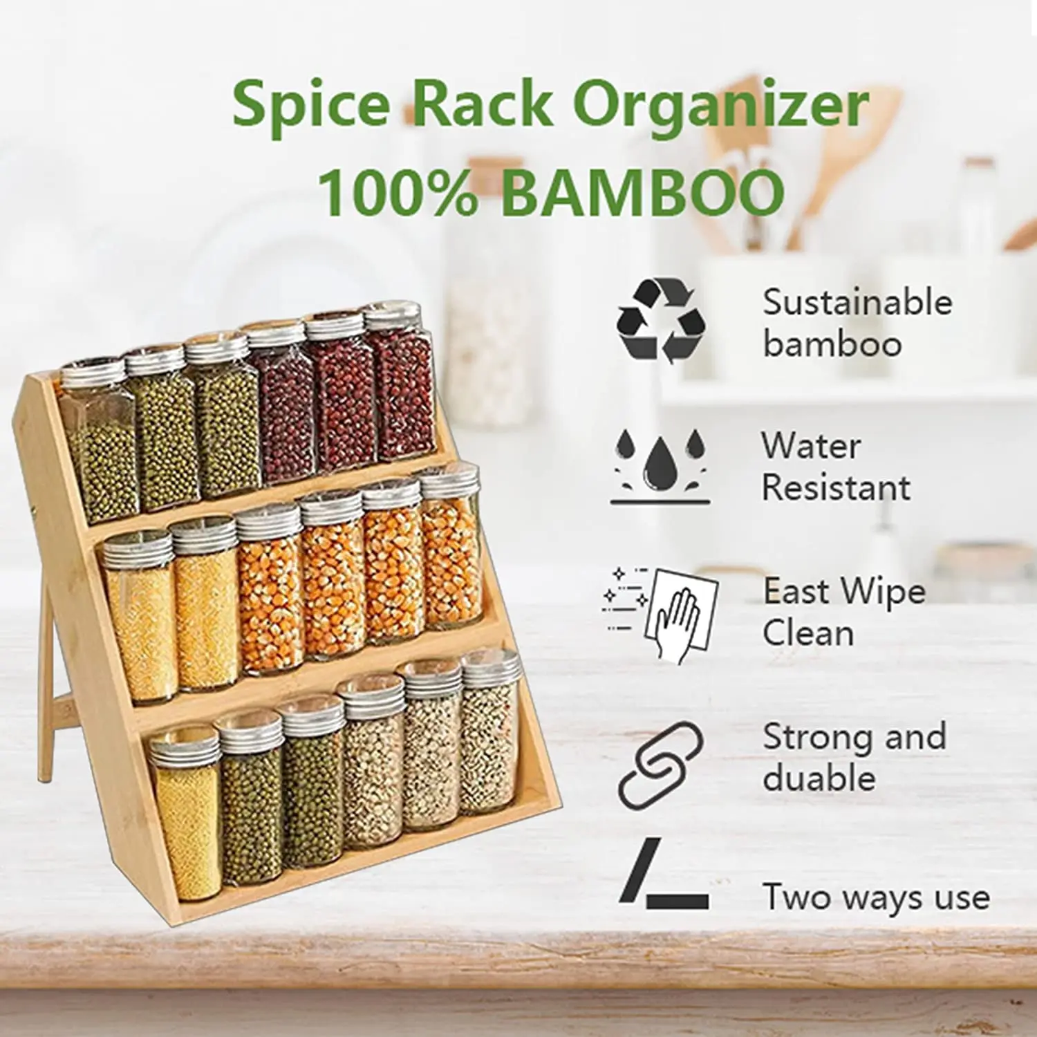 Bamboo Inspirations Spice Rack 16-cube Stand Organizer Kitchen Organization Storage Supplies Kitchen Accessories Multifunction