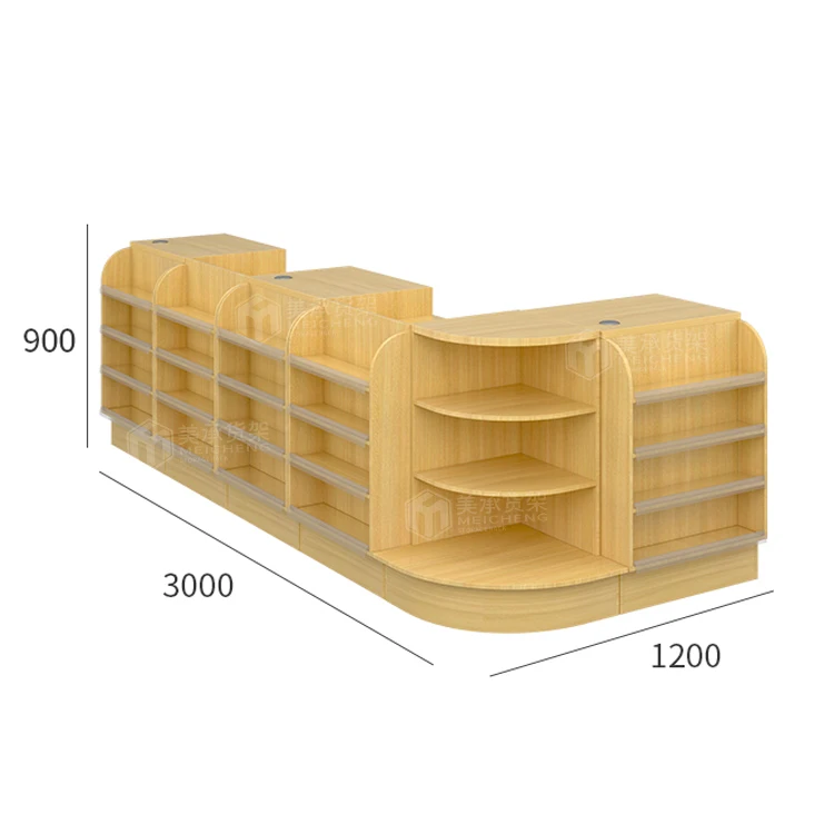Meicheng Hypermarket Convenient Checkout Counter Cash Table Dimension Cashier Table