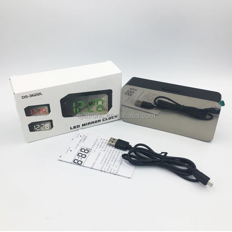 USB-кабель для аккумулятора цифровой светодиодный зеркальный будильник с повтором температуры и