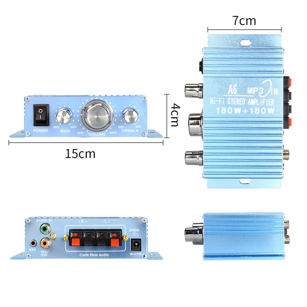 With 12V3A Power+Audio Cable 180 W MINI Digital Hi-Fi Car Power Amplifier 2.1CH Digital Subwoofer Stereo BASS Audio Player