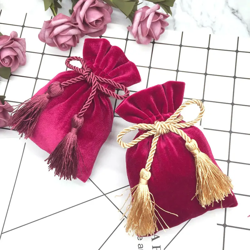 New wine red gold silk flannel bag bundle pocket Chinese style candy bag wedding supplies bride gift candy bag