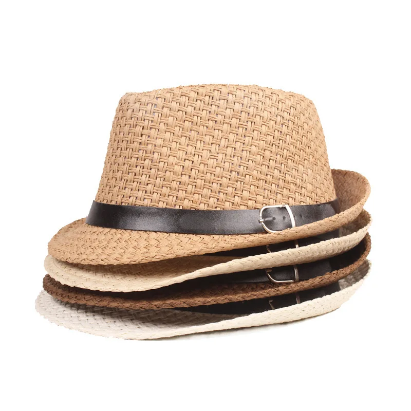 Wholesale Luxury Fedora Men Hats Fashion Simple Design Leather Band Hat Breathable Straw Hats Fedora
