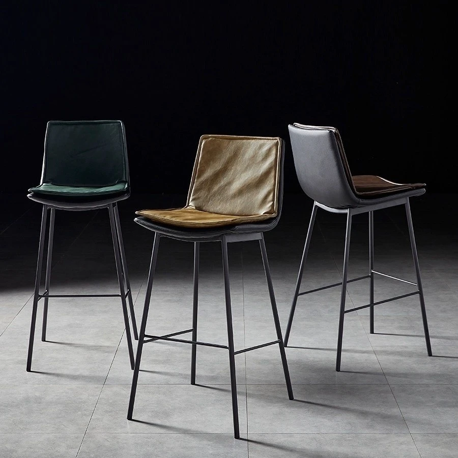 High Quality Luxury Leather Bar Stool Furniture Metal Frame Chair Home Carbon Steel High Chair
