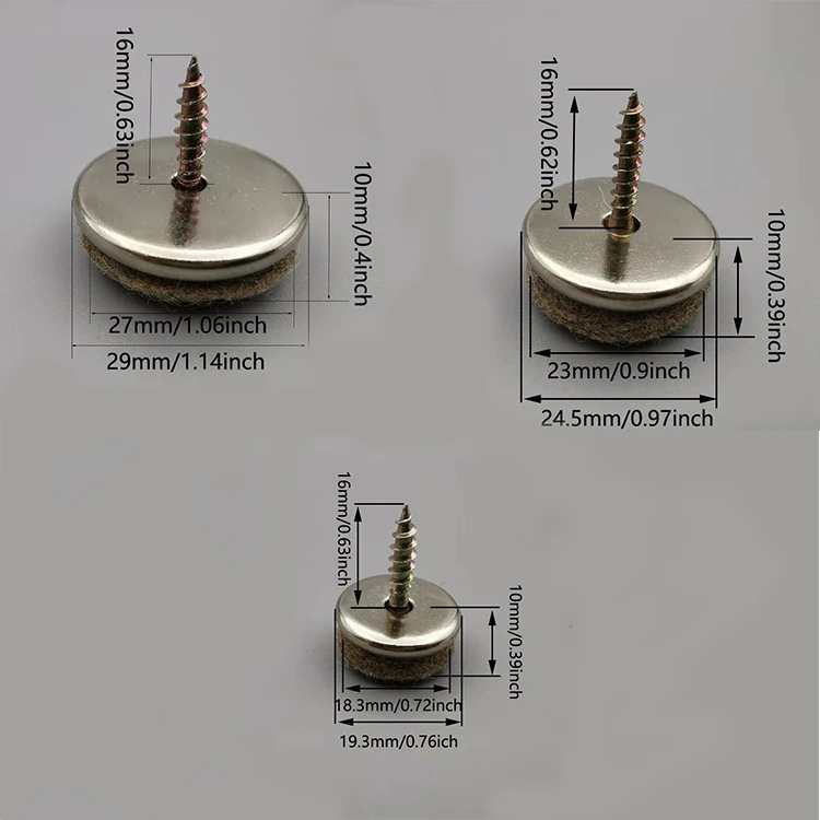 Durable Easy to Install Screw in Chair Glides Nail on Felt Glide Reduces Friction Noise While Moving Furniture