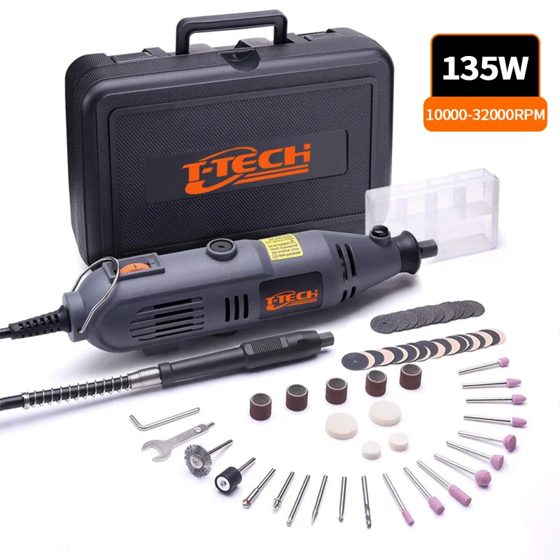 T-Tech 135W Grinder Tool Set 10000-32000/min Powerful Hand Mini Grinder Kit Electric Mini Rotary Tool