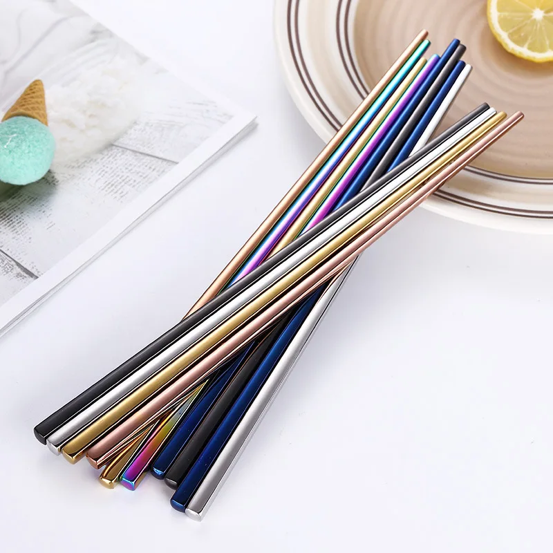 Reusable 304 stainless steel Chopsticks 6 Pairs Multicolored Dishwasher Safe Metal Chopsticks