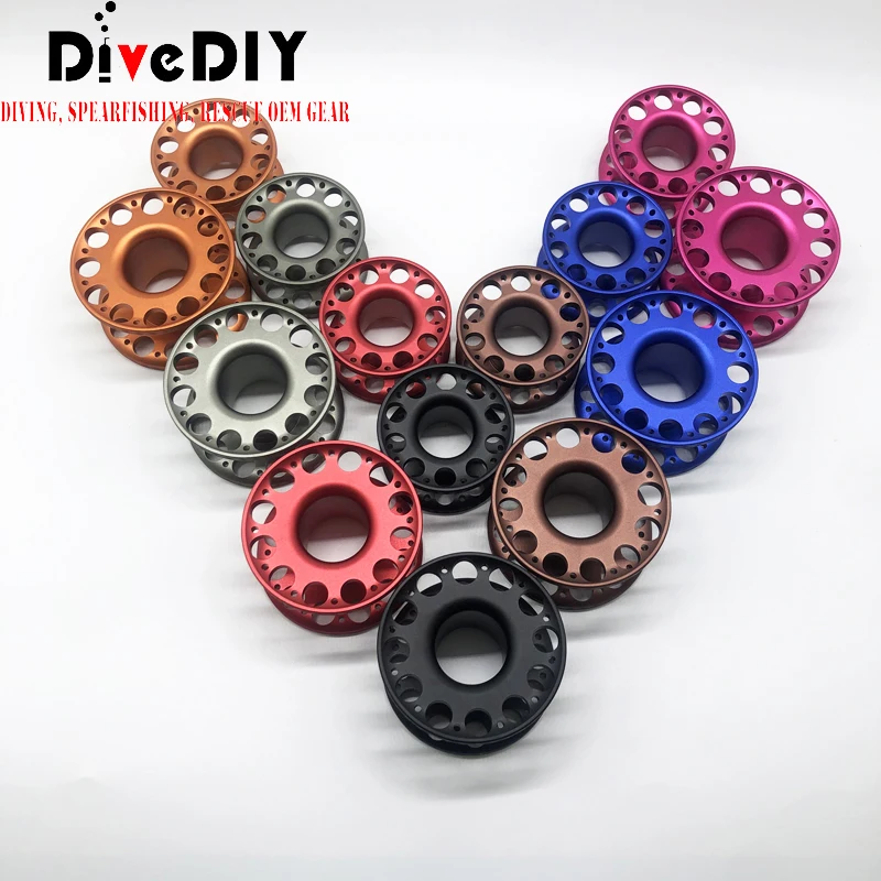 15M Flat Line Scuba Diving Aluminum Alloy Spool Finger Reel with Stainless Steel double ended hook SMB Equipment Cave Dive