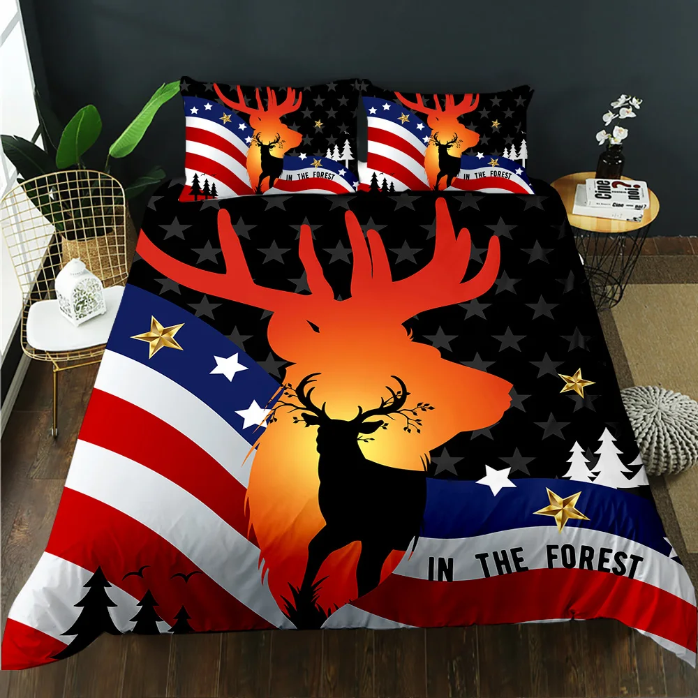 3D retro American flag bedding bedroom Star decorative quilt cover animal elk Duvet Cover Set
