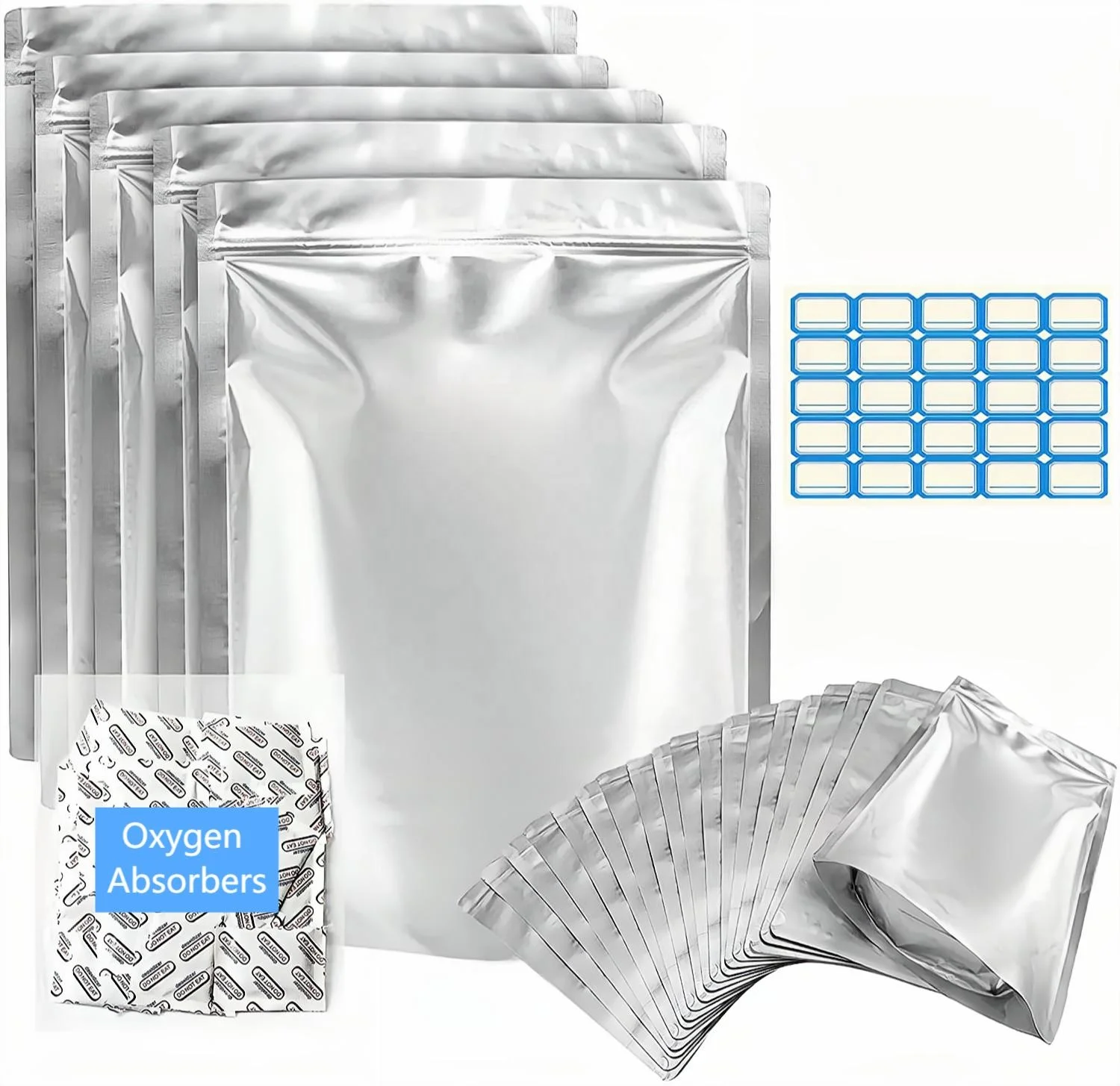 Long Term Food Storage Mylar Packaging Heat Sealing Silver 3 Side Seal Aluminum Foil Bags 5 Gallon