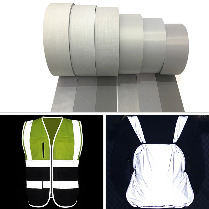 For Garment Sewing Reflective  Tape  Reflective Fabric Stripe Roll Silver Reflective Fabric Manufacturer Factory Low Price